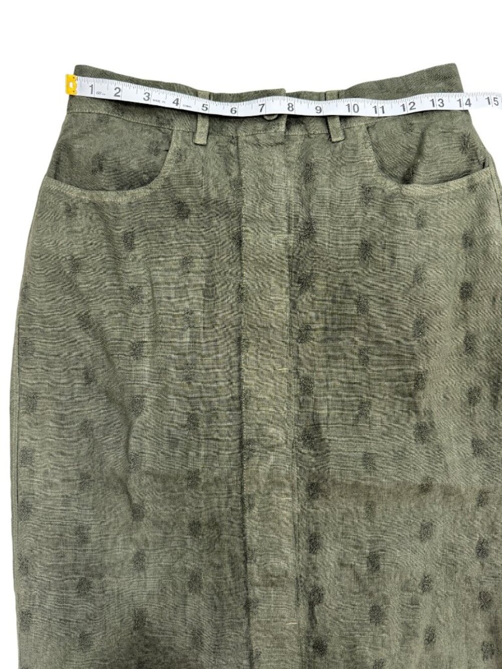 120 Lino Linen Midi Skirt Button-Front Pockets Olive Green Women Size 40 / US S - Picture 5 of 6